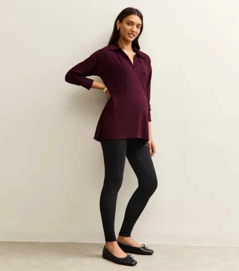 Women's Plus Size Maternity Black Stretch Cotton High Waist Leggings Curves