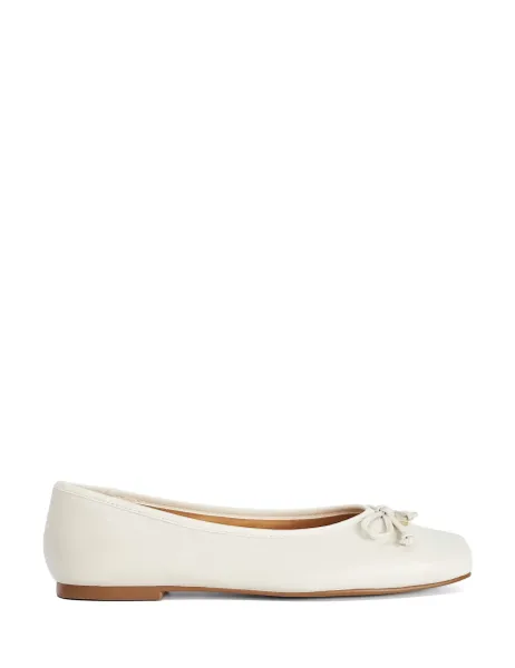 Dune London Leather Square Toe Ballet Pumps Ecru