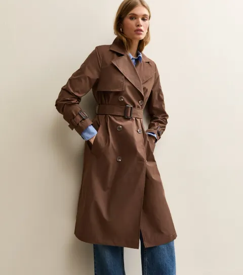 New Look Women's Dark Brown Double Breasted Trench Coat