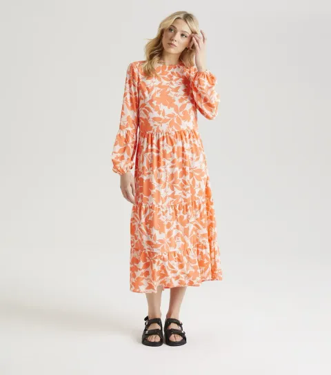 Urban Bliss Women's Orange Floral Stencil Print Smock Dress