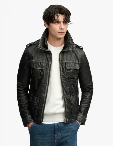 Superdry & Co Faux Leather Double Collar Jacket Black