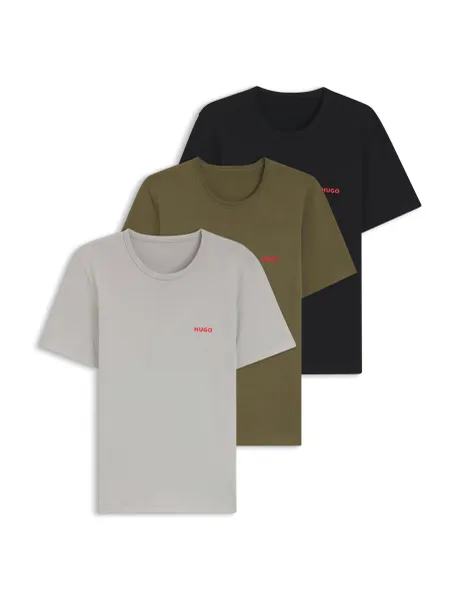 HUGO 3 Pack Pure Cotton Logo T-Shirts Grey Mix