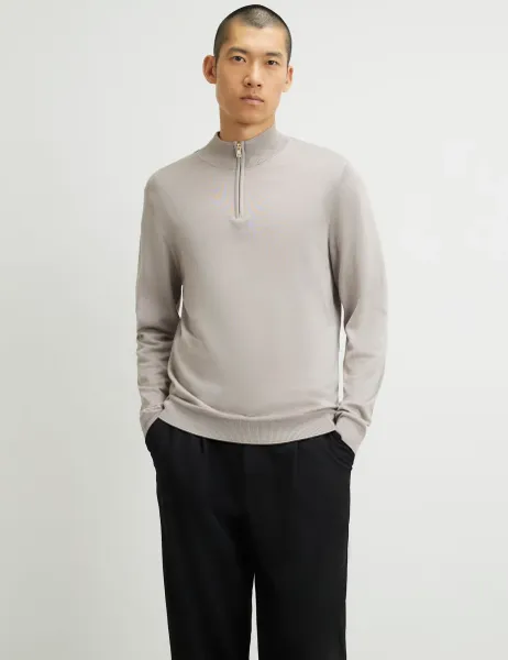 River Island Half Zip Jumper Stone