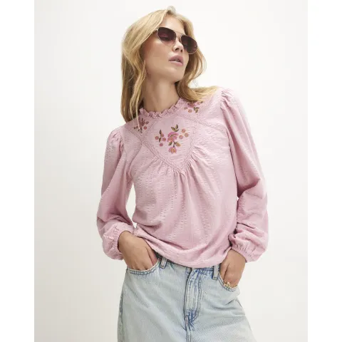 River Island Cotton Floral Embroidered Textured Top