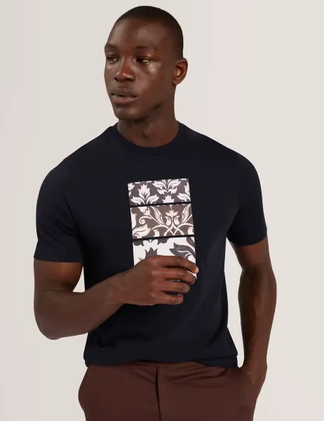 Ted Baker Pure Cotton Floral Graphic T-Shirt Navy