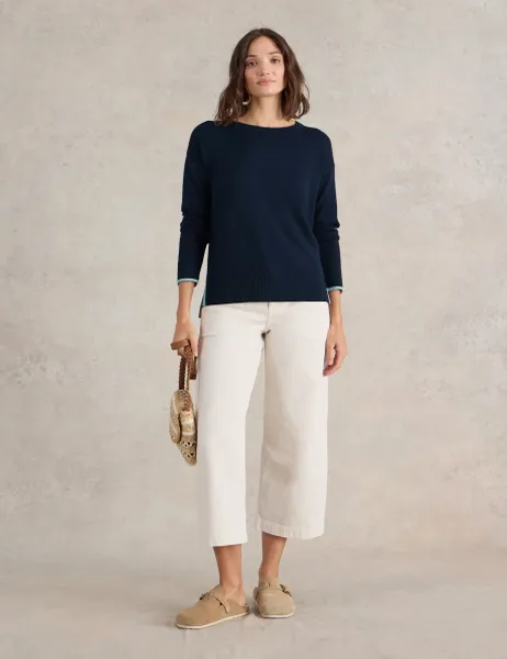 White Stuff Cotton Rich Crew Neck Jumper Navy