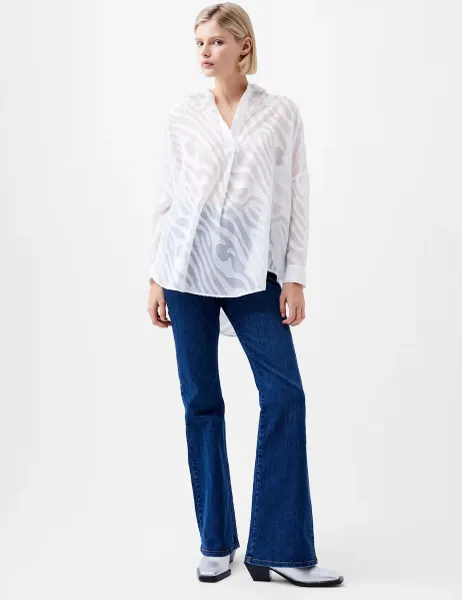 French Connection Devoré Zebra Popover Blouse White