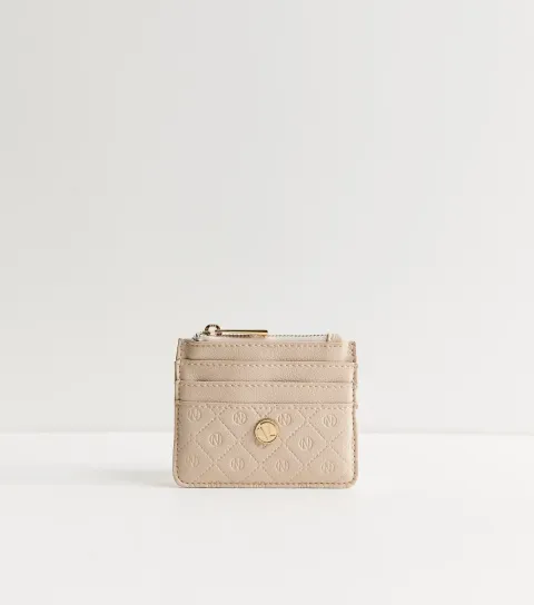 Cream Faux Leather Logo Embossed Cardholder