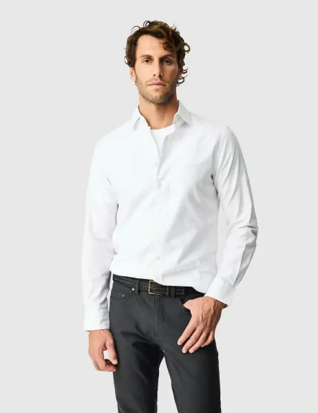 Rodd & Gunn Slim Fit Pure Cotton Textured Checked Shirt Ivory Mix