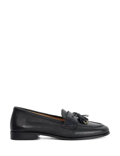 Dune London Leather Slip On Block Heel Loafers Black
