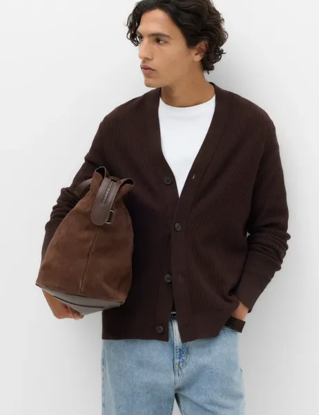 Marks & Spencer Cotton Rich Ribbed Cardigan Bordeaux