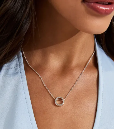 Silver Tone Diamanté Circle Pendant Chain Necklace
