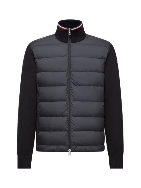 men Padded Zip-Up Cotton Cardigan Black