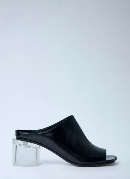 Leather Mule with Transparent Block Heel