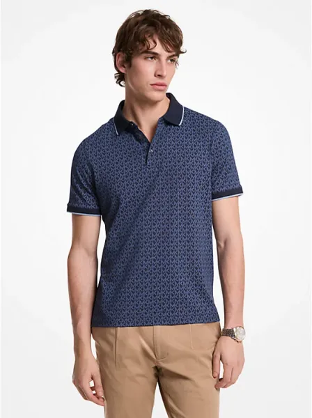 Michael Kors Greenwich Signature Logo Print Cotton Polo Shirt