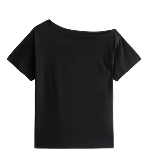 New Look Women's Black Cotton Off The Shoulder T-Shirt