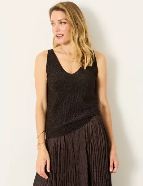 FatFace Sparkly V-Neck Vest Top Bronze