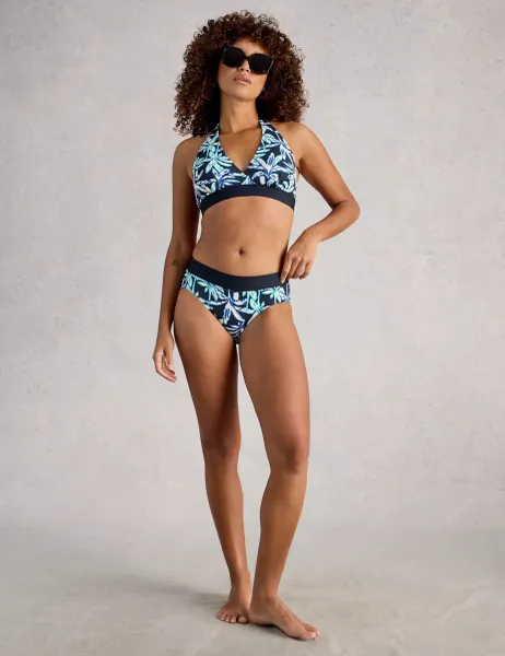 White Stuff Printed Padded Halterneck Bikini Top Navy Mix