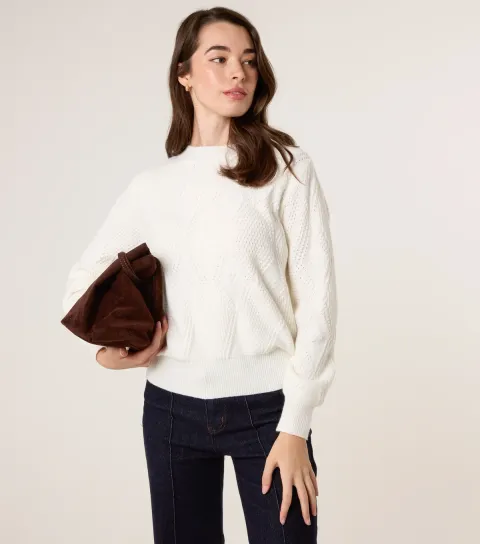 Women's Off White Argyle Texture Jumper