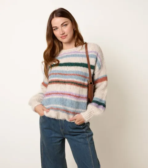 Women's Off White Striped Knitted Jumper