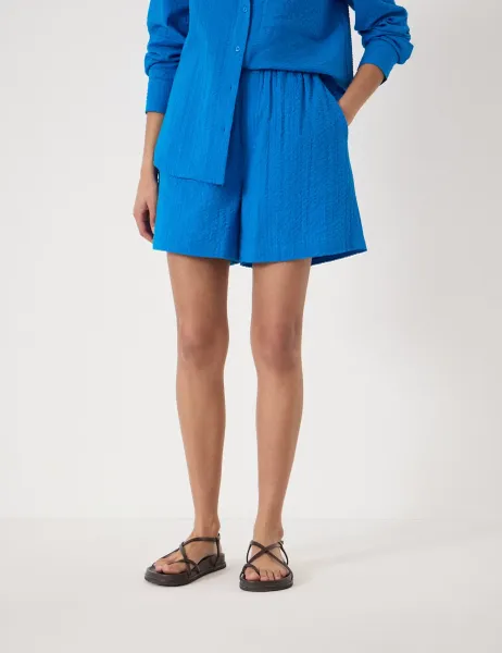 HUSH Pure Cotton Seersucker Shorts Light Blue