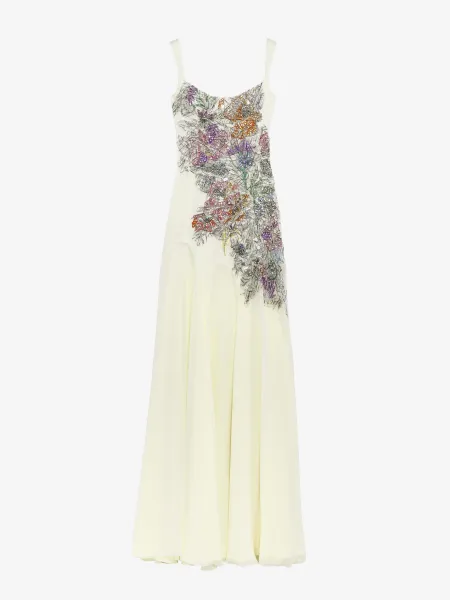 Smashed Floral Embroidery Evening Dress