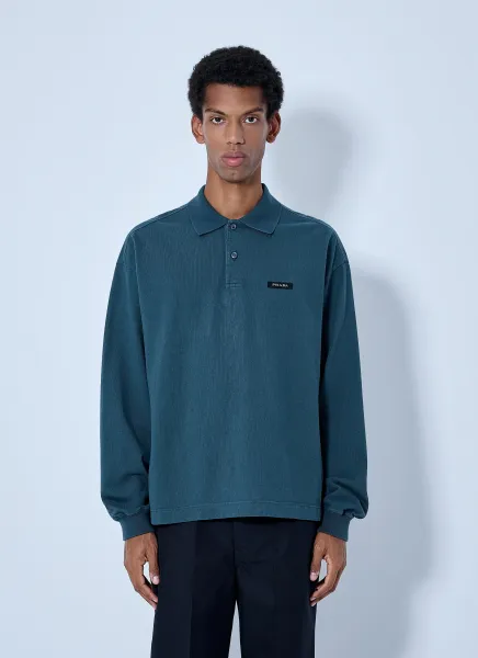 Prada Piqué Long Sleeve Polo Shirt