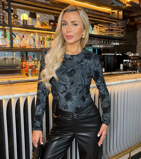 Women's Black Rose Velour Bodysuit