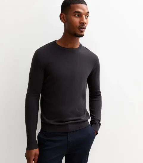 Men's Dark Grey Slim Fit Crew Neck Jumper