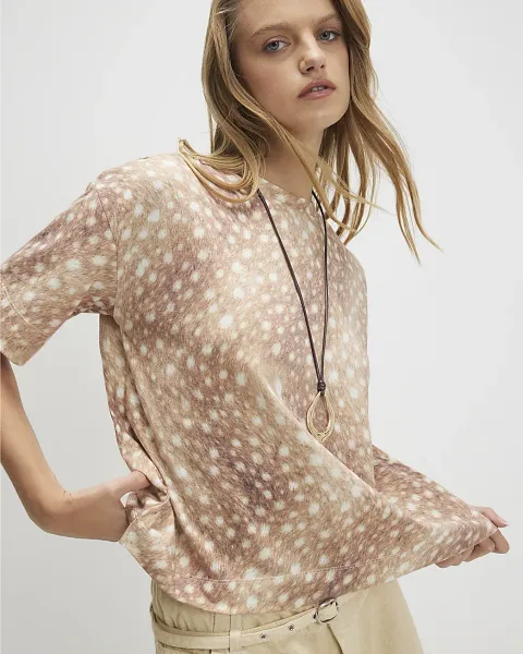 River Island Cotton Blend Deer Print Boxy T-Shirt