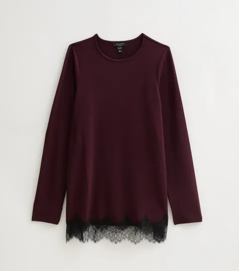 Women's Tall Dark Burgundy Soft Touch Lace Hem Mini Dress