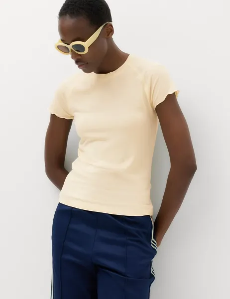 Marks & Spencer Short Sleeve Lettuce Edge T-Shirt Cream