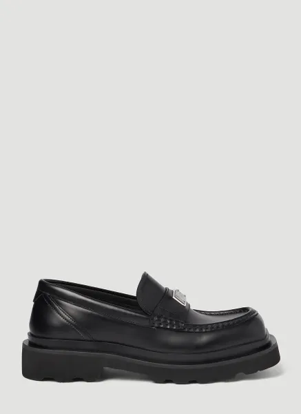 Logo Plaque Brushed Leather Loafers