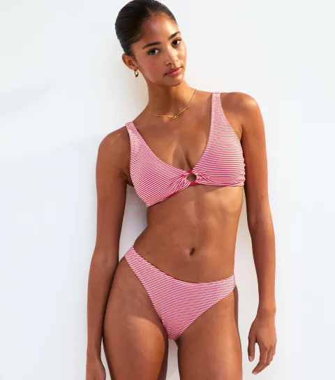 Women's Red Striped Hipster Bikini Bottoms
