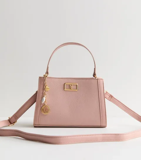Light Pink Faux Leather Charm Crossbody Bag Vegan