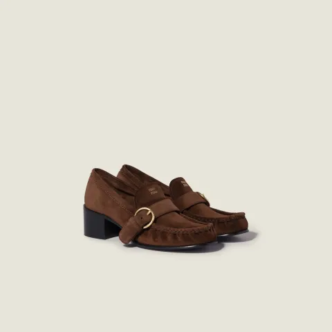 Suede loafers with buckle