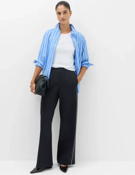Marks & Spencer Ponte Side Stripe Drawstring Wide Leg Joggers Midnight Navy