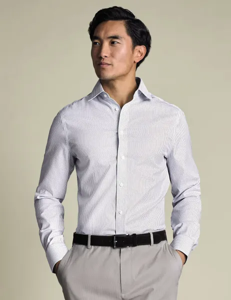 Charles Tyrwhitt Slim Fit Non Iron Pure Cotton Striped Shirt Indigo