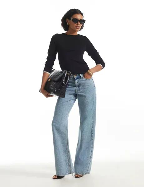 River Island Rib Knit Layered Trim Top