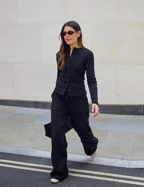WAT THE BRAND Cotton Rich Ribbed Wide Leg Joggers