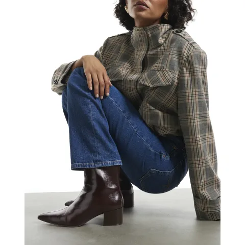 River Island Burgundy Point Toe Heeled Ankle Boots