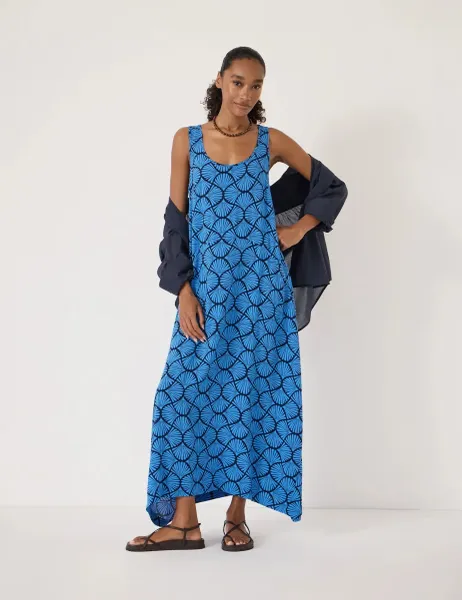 HUSH Geometric Scoop Neck Maxi Slip Dress Blue Mix