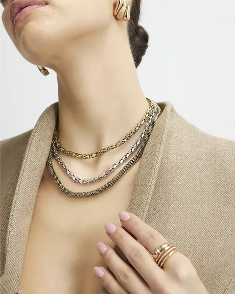 River Island Mixed Metal Multi Row Chain Necklace