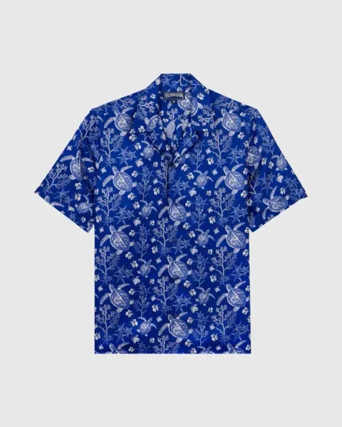Vilebrequin Men Silk Bowling Shirt X-ray Turtles
