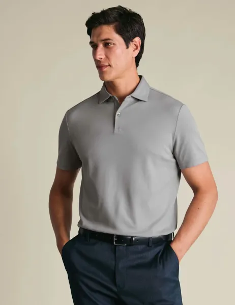 Charles Tyrwhitt Cotton Rich Pique Short Sleeve Polo Shirt Light Grey