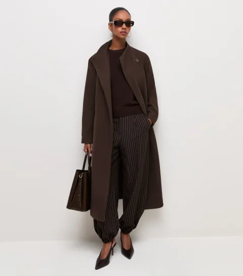 New Look Women's Dark Brown Funnel Neck Tie Waist Coat
