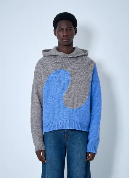 Bicolor Swirl Knit Hooded Sweater