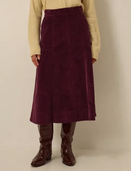 Monsoon Cotton Rich A Line Midi Skirt Burgundy