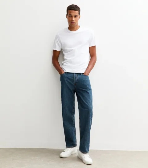 Men's Dark Blue Straight Leg Regular Jeans