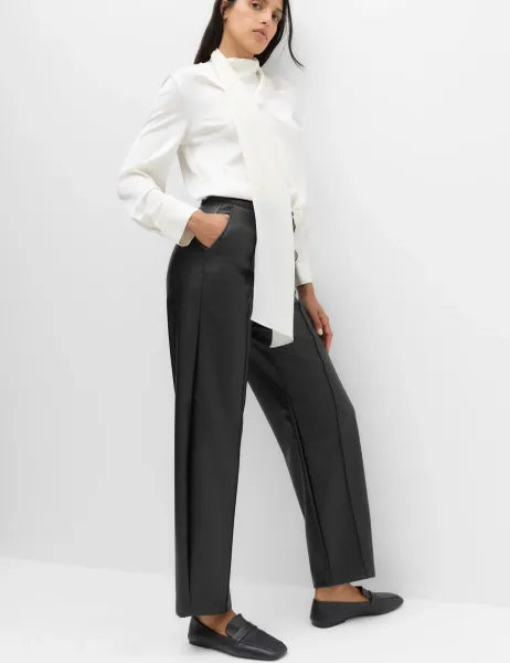 Marks & Spencer Faux Leather Pintuck Barrel Leg Trousers Black